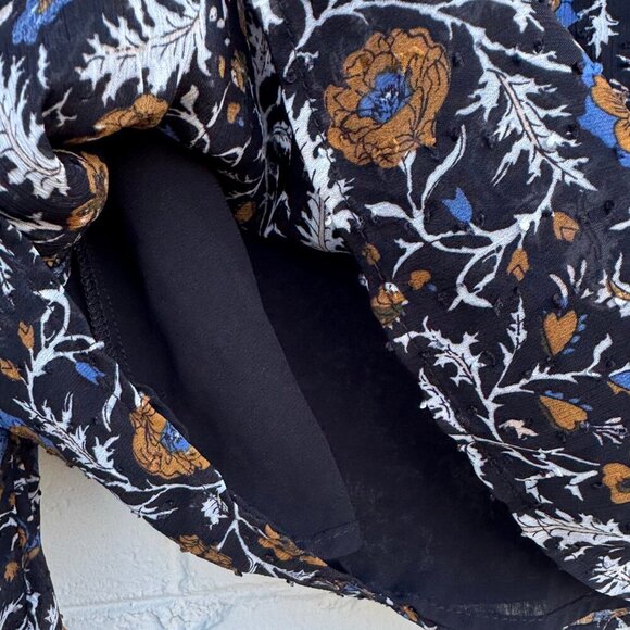 Joie Floral Chiffon Blouse | Black Blue Mustard Ruffle Peasant Top | Size S - Picture 7 of 7